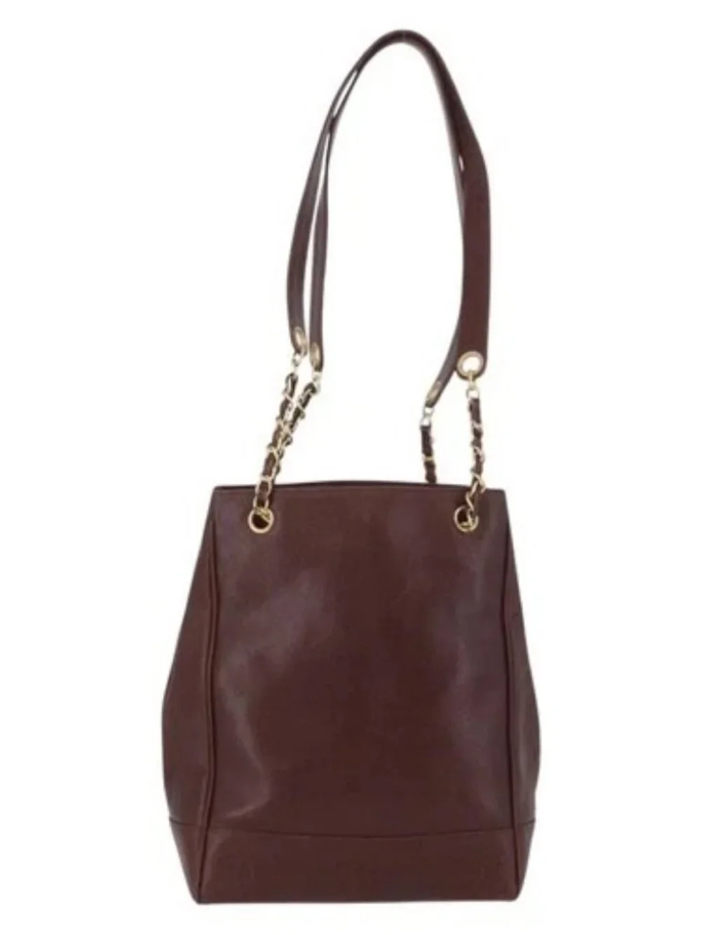 CHANEL Shoulder Bag Grained Calf Skin Brown Gold CC Auth bs33895